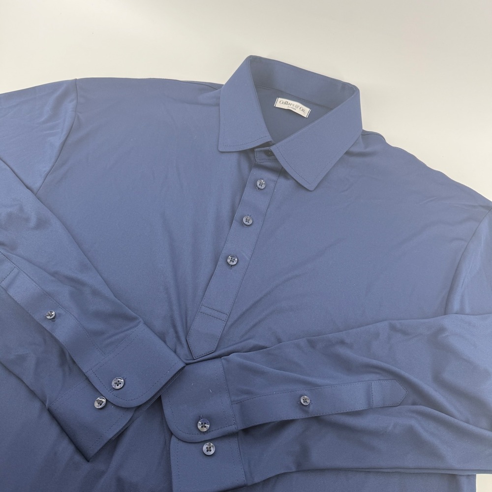 Collars & Co Mens XL Navy Blue Dress Collar Polo Long Sleeve Performance NWOT‎